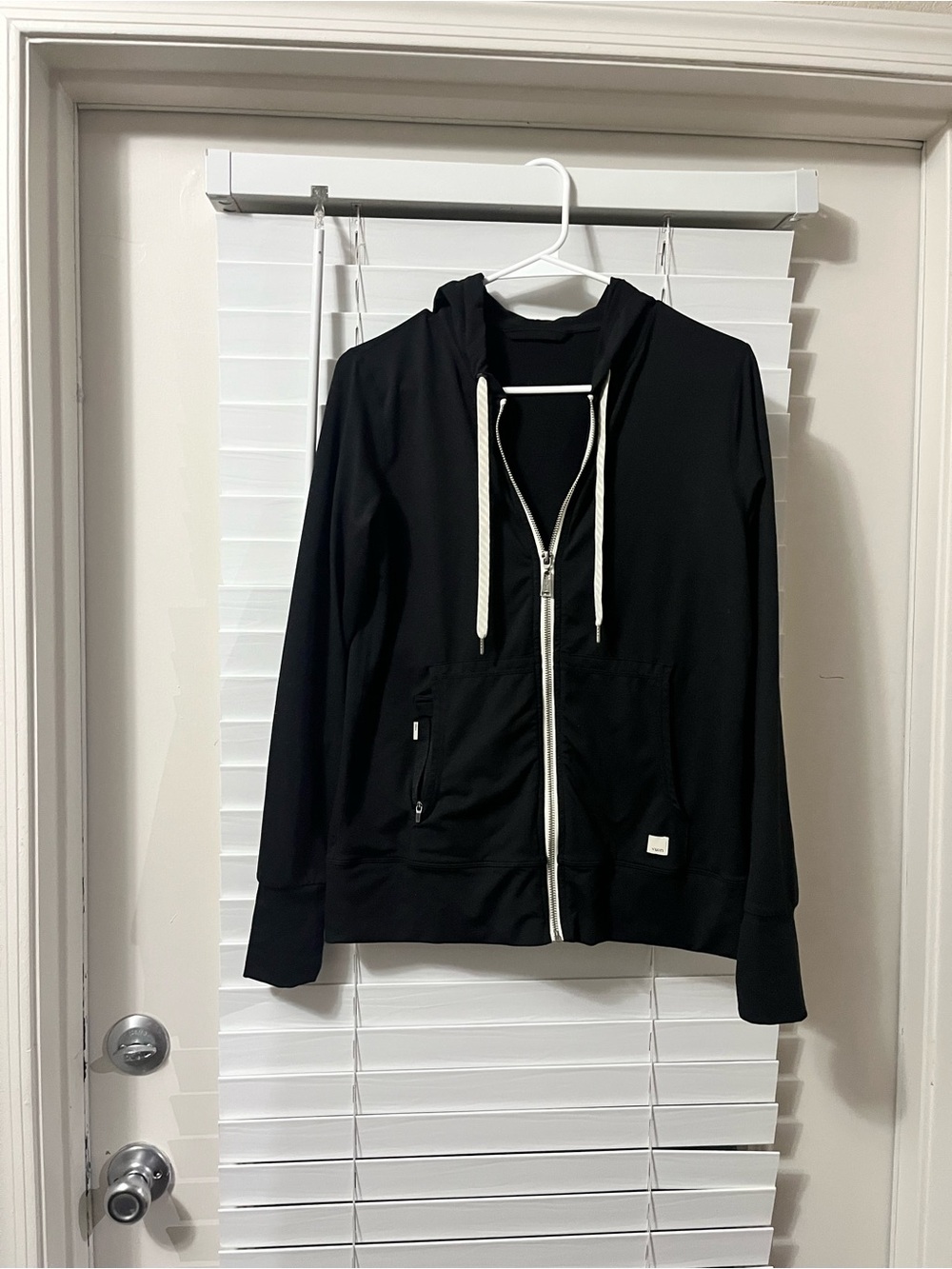 Vuori Black Hooded Zip Jacket with White Drawcords